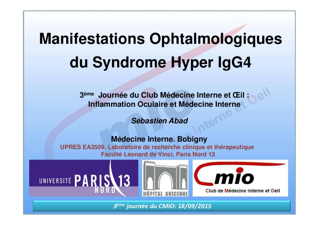 Manifestations ophtalmologiques du syndrome hyper IgG4